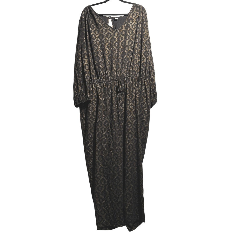 NWT Old Navy Black Gold Floral Jumpsuit Long Sleeve XXL Rayon Boho Modest Office